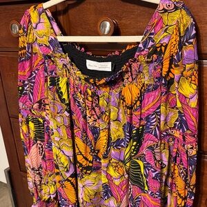 Anthropologie Alexandra Farmer Colorful Butterfly Pattern Top